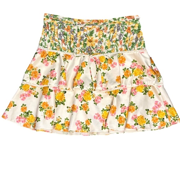 For Love & Lemons Rosalyn Miniskirt Green Yellow Pink Marigold Floral Size M - Picture 4 of 13